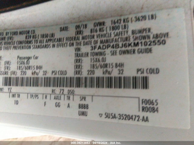 Ford FIESTA SE 2019 3FADP4BJ6KM102550 Image 9