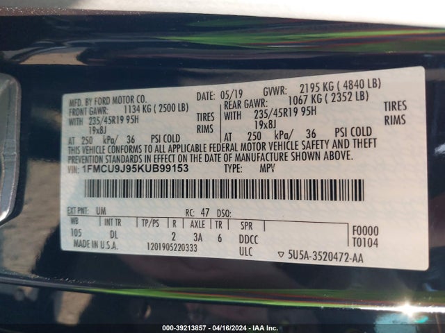 Ford Escape Titanium 2019 1FMCU9J95KUB99153 Image 9