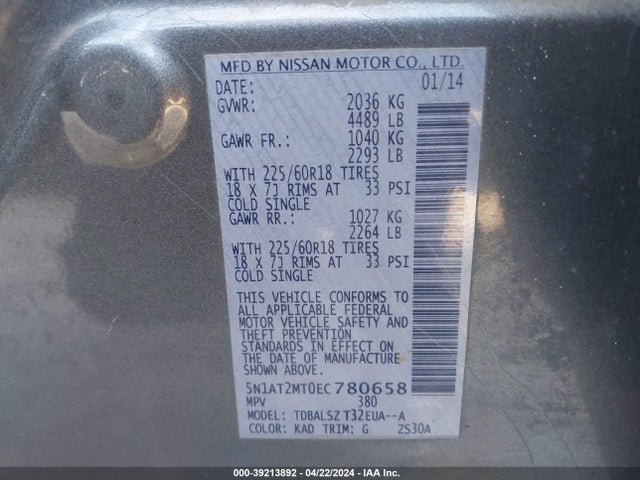 Nissan Rogue Sl 2014 5N1AT2MT0EC780658 Image 9