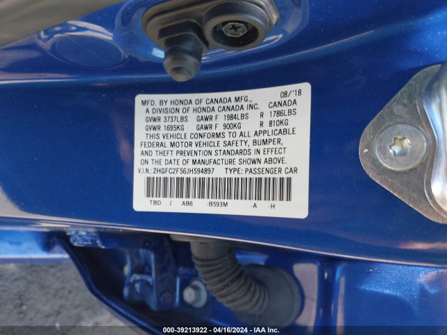 Honda Civic Lx 2018 2HGFC2F56JH594897 Image 9