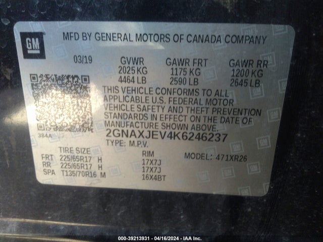 Chevrolet EQUINOX LT 2019 2GNAXJEV4K6246237 Image 9