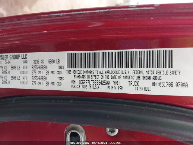 RAM 1500 Big Horn 2014 1C6RR7LT9ES342500 Image 9