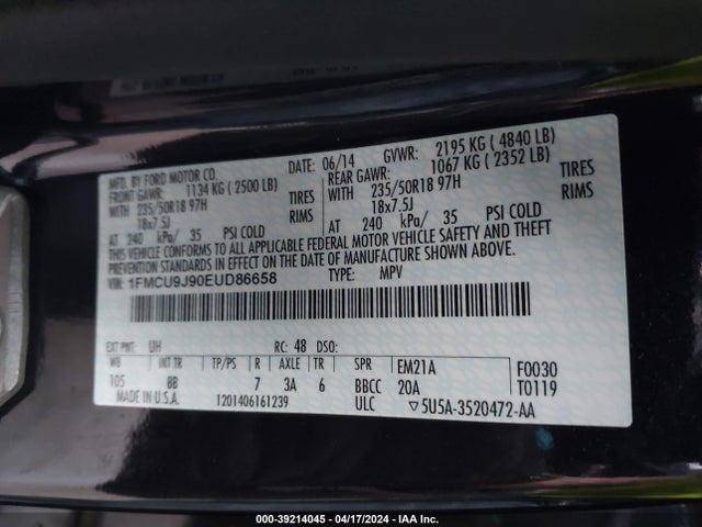 Ford Escape Titanium 2014 1FMCU9J90EUD86658 Image 9