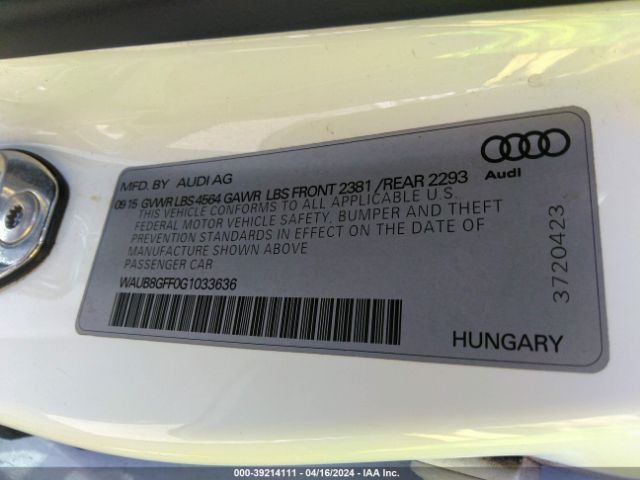 WAUB8GFF0G1033636 Audi A3 2.0t Premium