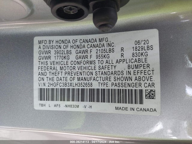Honda CIVIC EX 2020 2HGFC3B3XLH352658 Image 9