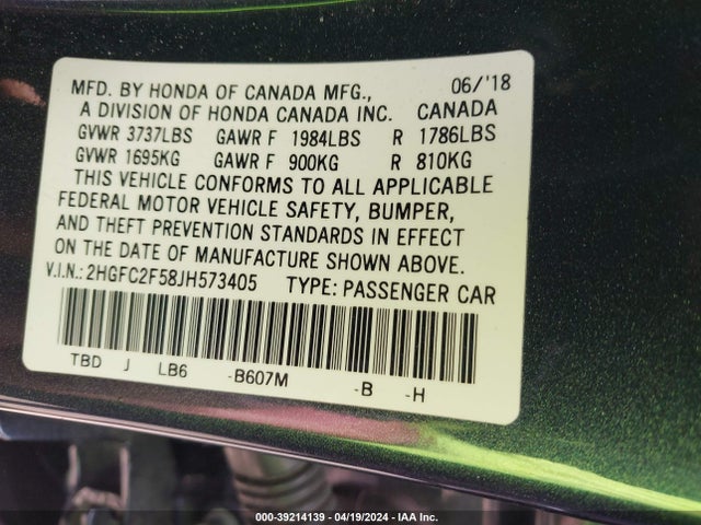 Honda Civic Lx 2018 2HGFC2F58JH573405 Image 9