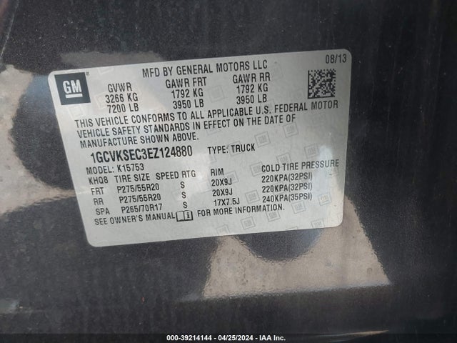Chevrolet Silverado 1500 2lz 2014 1GCVKSEC3EZ124880 Image 9