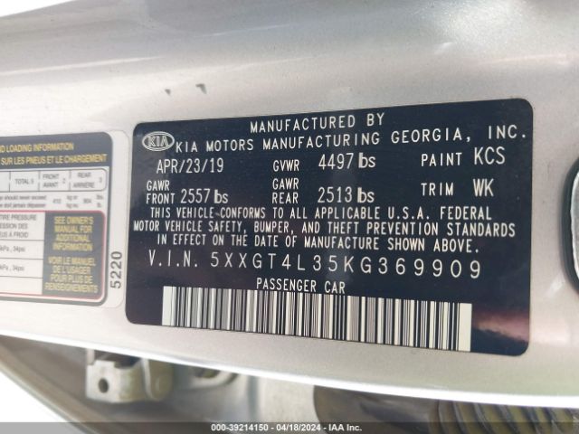 5XXGT4L35KG369909 KIA Optima Lx
