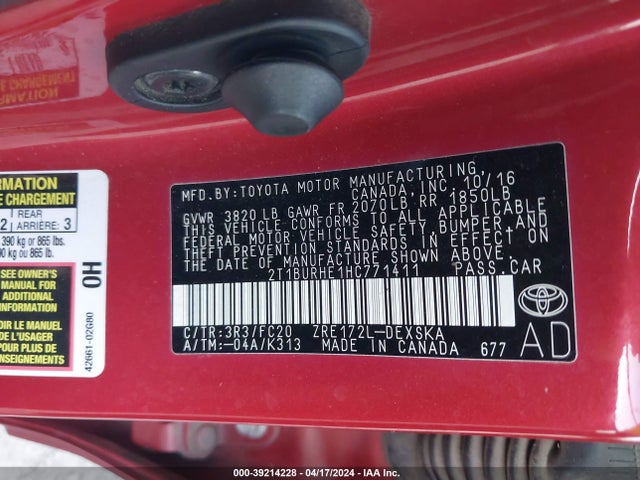 Toyota COROLLA SE 2017 2T1BURHE1HC771411 Image 9