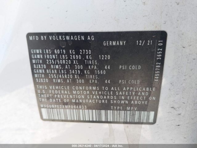 WVGUNPE2XMP064433 Volkswagen Id.4 Awd Pro S