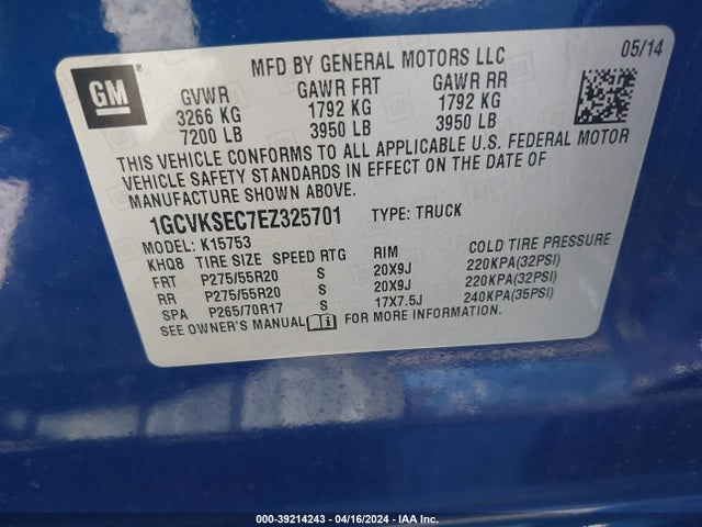 Chevrolet Silverado 1500 1lz 2014 1GCVKSEC7EZ325701 Image 9