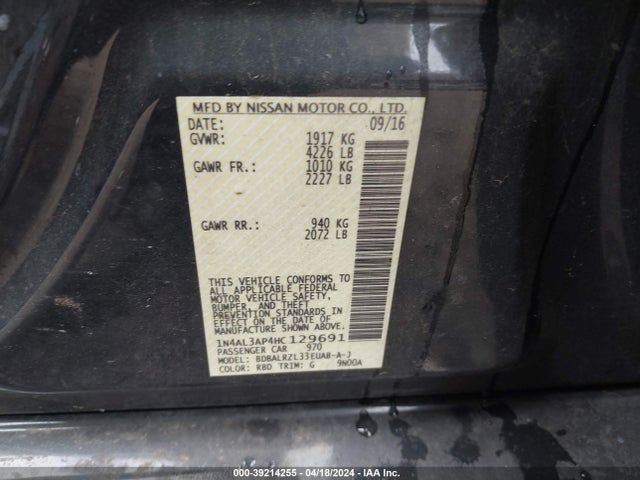 Nissan Altima 2.5 Sl 2017 1N4AL3AP4HC129691 Image 9