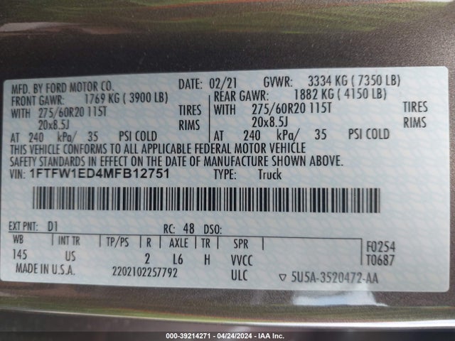 Ford F-150 Xlt 2021 1FTFW1ED4MFB12751 Image 9