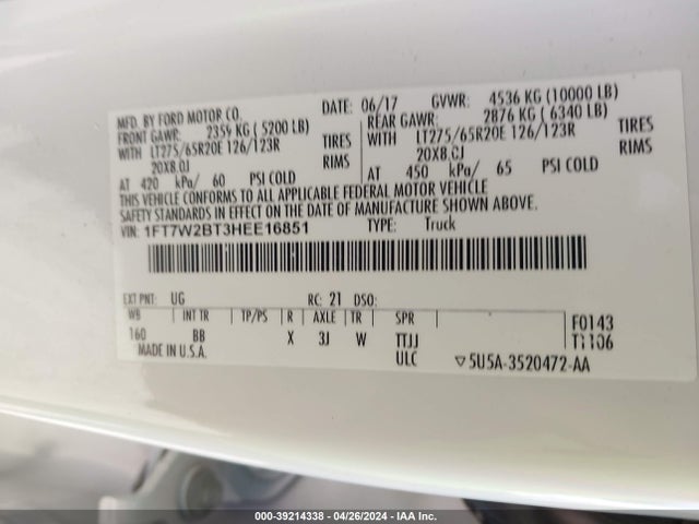 Ford F-250 Platinum 2017 1FT7W2BT3HEE16851 Image 9