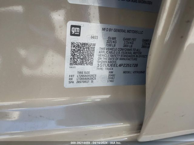 1GTUUEEL4PZ251728 GMC Sierra 1500 4wd  Short Box At4
