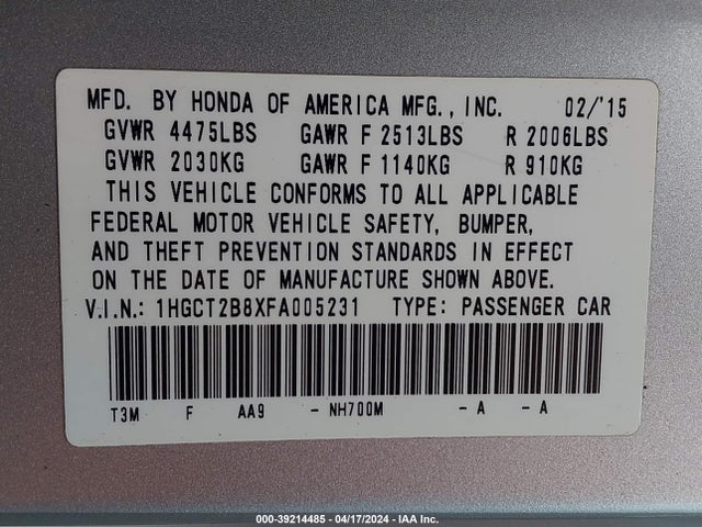 Honda Accord Ex-l V-6 2015 1HGCT2B8XFA005231 Image 9