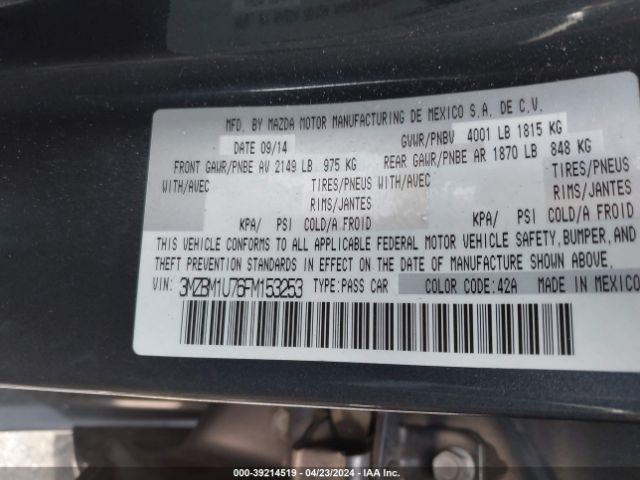 3MZBM1U76FM153253 Mazda Mazda3 I Sport