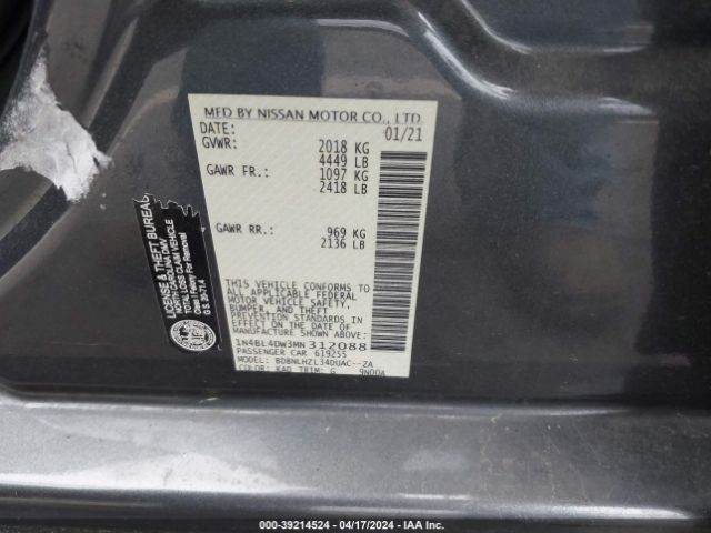 1N4BL4DW3MN312088 Nissan Altima Sv Intelligent Awd