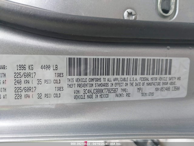 3C4NJCBB8KT782587 Jeep Compass Latitude Fwd