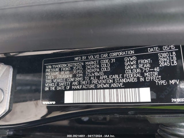 YV4902RK3G2782524 Volvo Xc60 T6