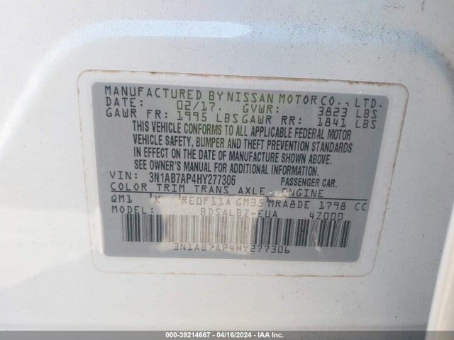 Nissan SENTRA S 2017 3N1AB7AP4HY277306 Image 9