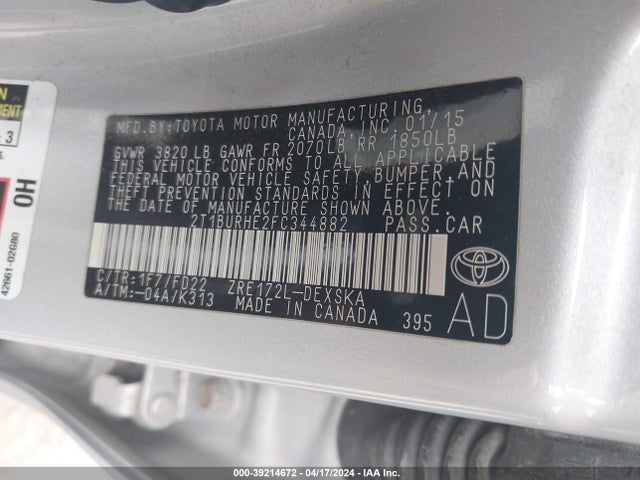 Toyota Corolla S Plus 2015 2T1BURHE2FC344882 Image 9