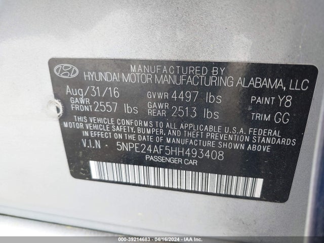 Hyundai Sonata 2017 5NPE24AF5HH493408 Image 9