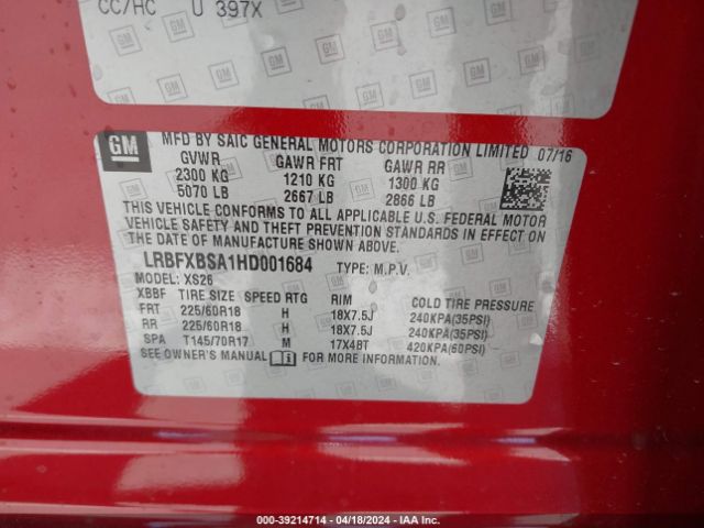 LRBFXBSA1HD001684 Buick Envision Essence