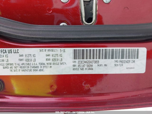 Chrysler 300 Anniversary Edition 2016 2C3CCAAG2GH273859 Image 9