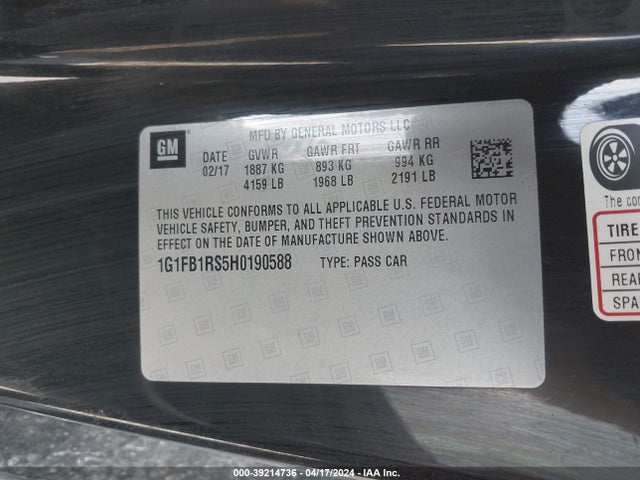 Chevrolet Camaro 1lt 2017 1G1FB1RS5H0190588 Image 9