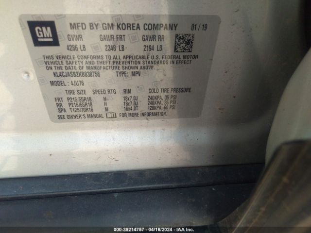 KL4CJASB2KB838756 Buick Encore Fwd Preferred
