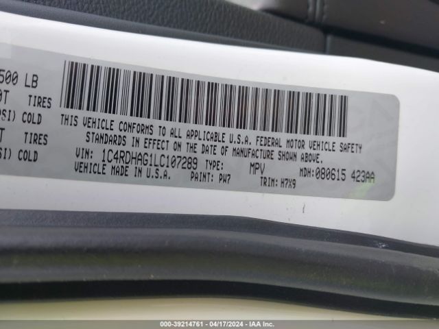1C4RDHAG1LC107289 Dodge Durango Sxt Rwd
