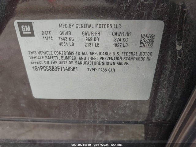 Chevrolet Cruze 1lt Auto 2015 1G1PC5SB9F7146861 Image 9