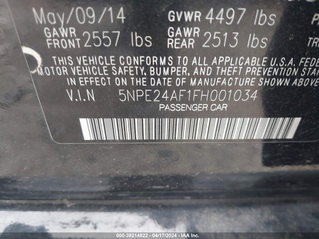 Hyundai SONATA SE 2015 5NPE24AF1FH001034 Image 9