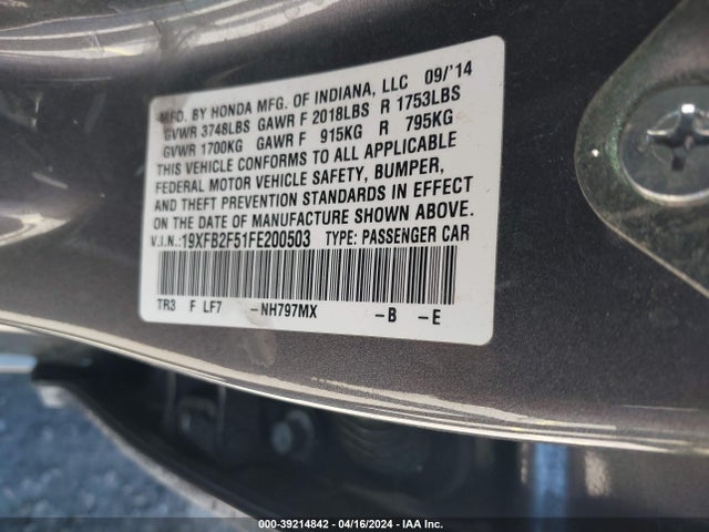 Honda Civic Lx 2015 19XFB2F51FE200503 Image 9