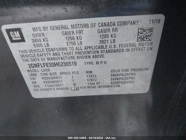 Chevrolet EQUINOX LT 2017 2GNFLFE30H6236519 Image 9