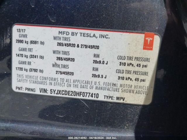 5YJXCDE20HF077410 Tesla Model X 100d/75d/90d