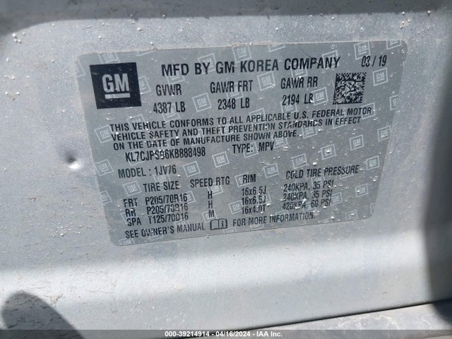 Chevrolet Trax Lt 2019 KL7CJPSB6KB888498 Image 9