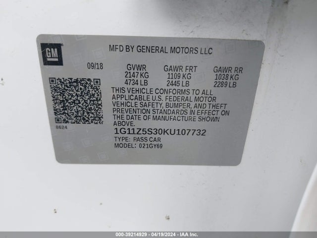 Chevrolet IMPALA LT 2019 1G11Z5S30KU107732 Image 9