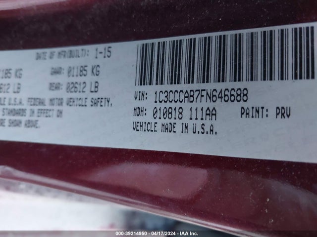 Chrysler 200 Limited 2015 1C3CCCAB7FN646688 Image 9