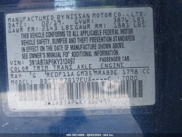 Nissan SENTRA SR 2019 3N1AB7AP6KY312497 Image 9