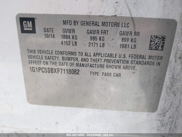 Chevrolet Cruze 1lt Auto 2015 1G1PC5SBXF7118082 Image 9