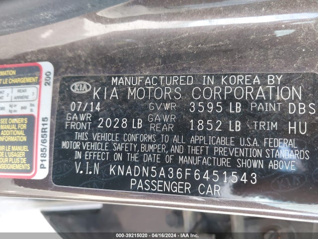 KIA RIO EX 2015 KNADN5A36F6451543 Image 9