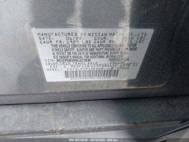 3N1CP5BV9NL521830 Nissan Kicks S Xtronic Cvt