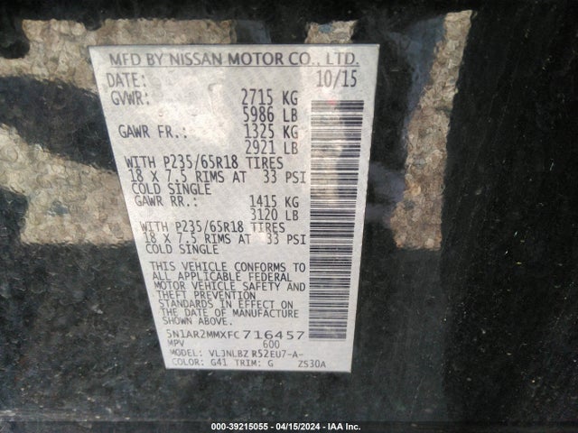 Nissan Pathfinder S 2015 5N1AR2MMXFC716457 Image 9
