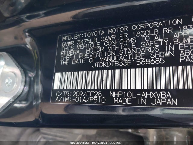 Toyota Prius C Two 2014 JTDKDTB33E1568685 Image 9