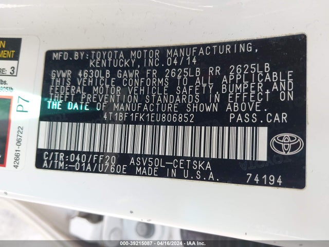 Toyota CAMRY SE 2014 4T1BF1FK1EU806852 Image 9
