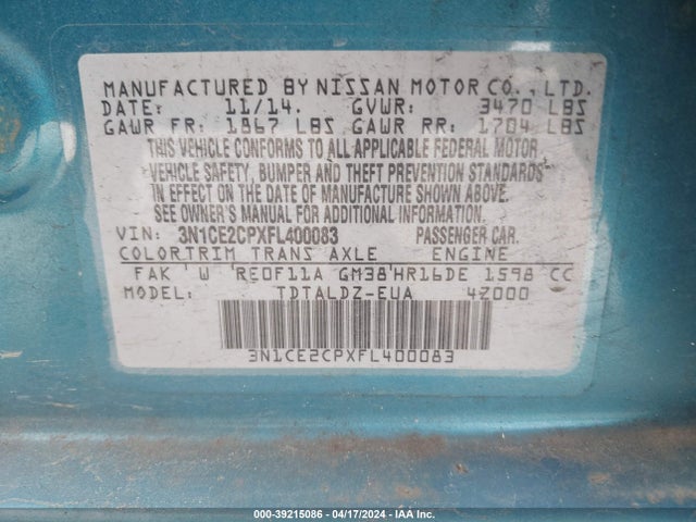 Nissan Versa Note Sv 2015 3N1CE2CPXFL400083 Image 9