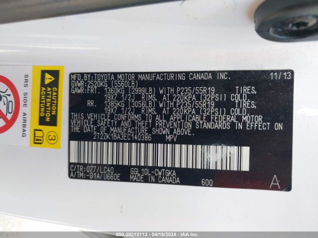 2T2ZK1BA3EC140386 Lexus RX 350