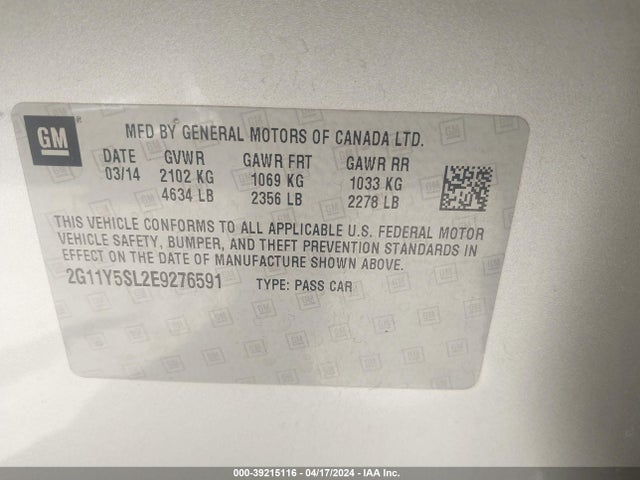 Chevrolet Impala 1ls 2014 2G11Y5SL2E9276591 Image 9
